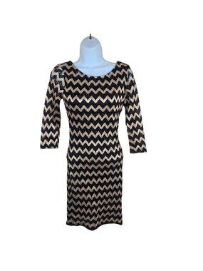 Vintage Y2K Forever 21 Chevron Bodycon Sheath Dress Womens S Black Gold